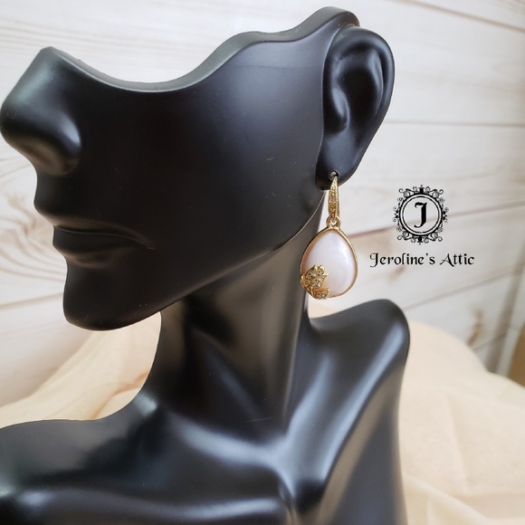 Carolee Gold and Pink Teardrop Rose Earrings - Picture 3 of 4